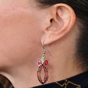 Vintage Enamel Floral Drop Earrings